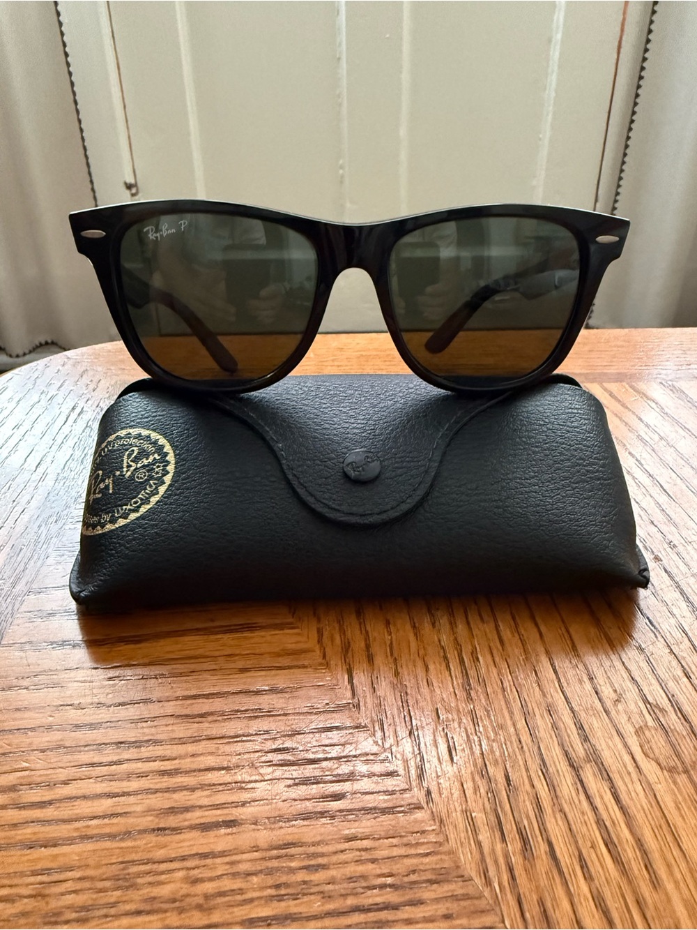 Ray-Ban Black Frame Sunglasses with Green Lenses